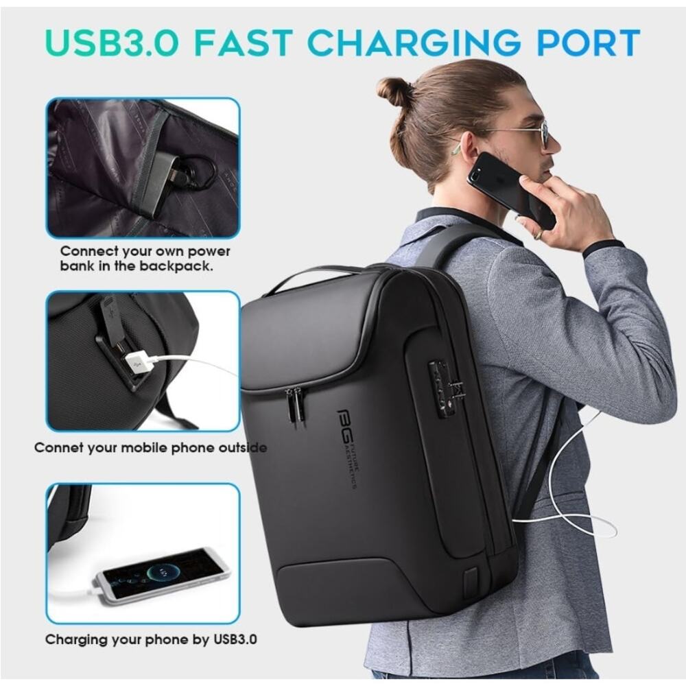 BANGE Anti-Theft Waterproof Laptop Backpack USB 3.0 17.3" Travel Bag NEW - Picture 4 of 11